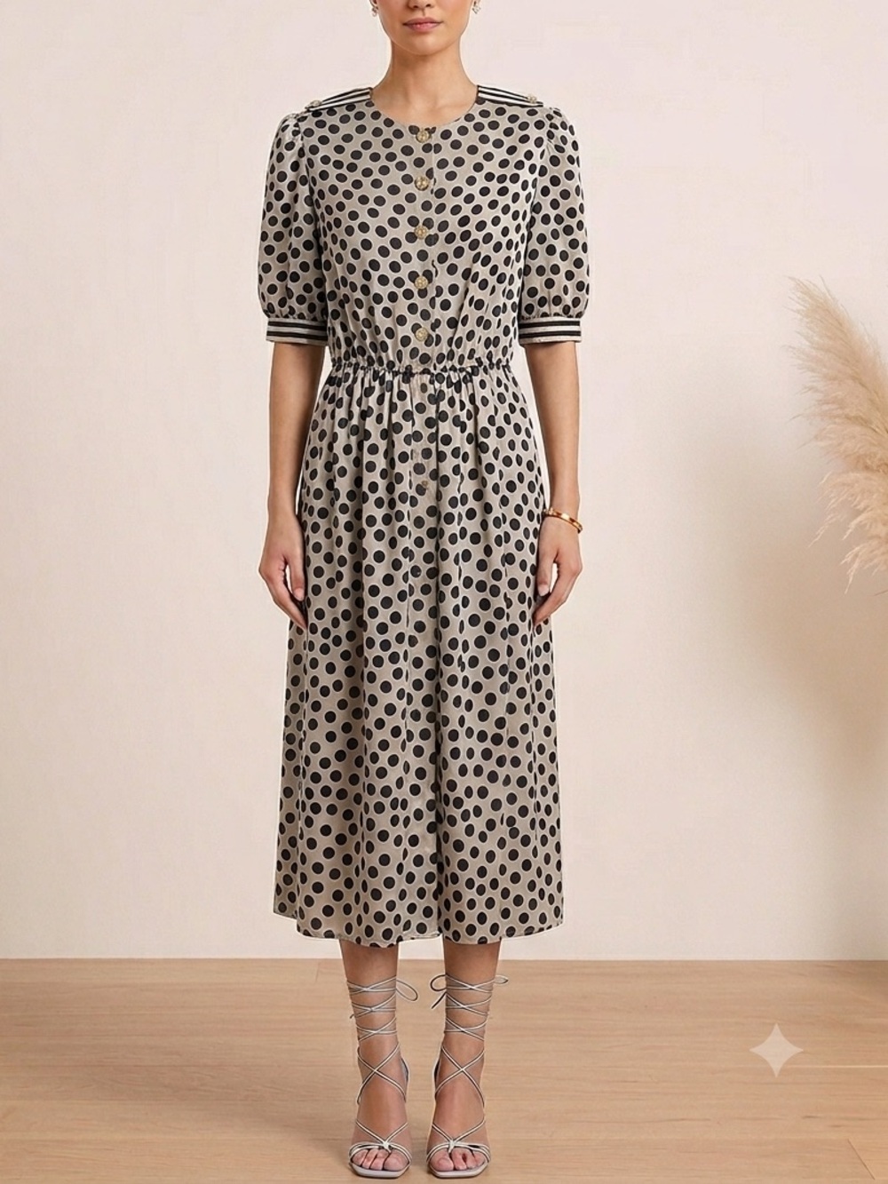 Polka Dot Button-Front Dress in Ivory & Black